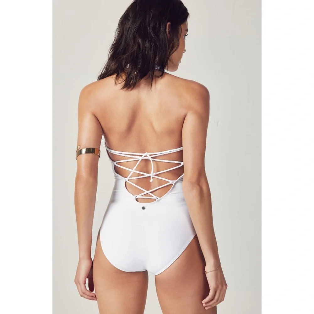 Fabletics Abigail White Strappy Lace-Up Swim